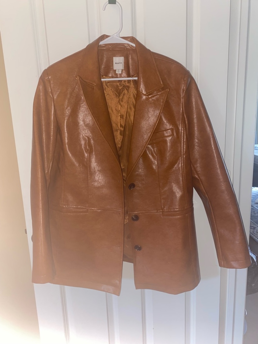 Maeve Cognac Brown Leather Blazer Jacket - Picture 5 of 9